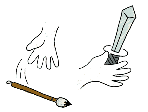 看图猜成语图片答案:弃笔从戎($info['id'])